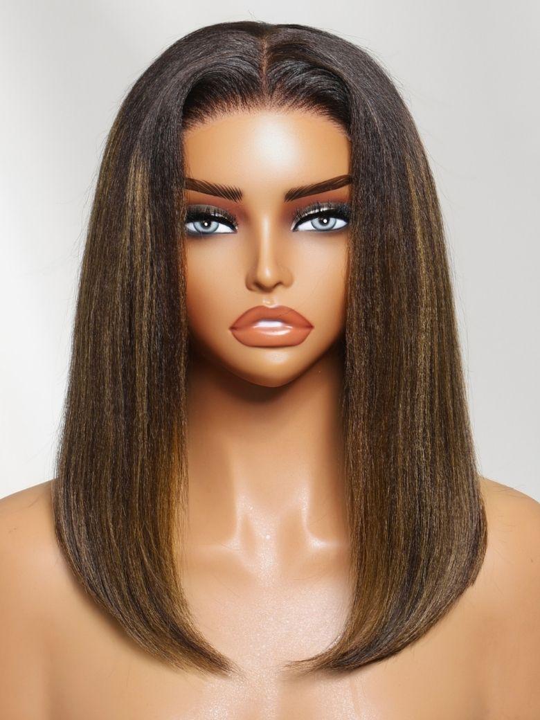 UNice 7x5 Bye Bye Slip™ Lace Balayage Highlights Yaki Straight Bob Wig with Invisi Drawstring
