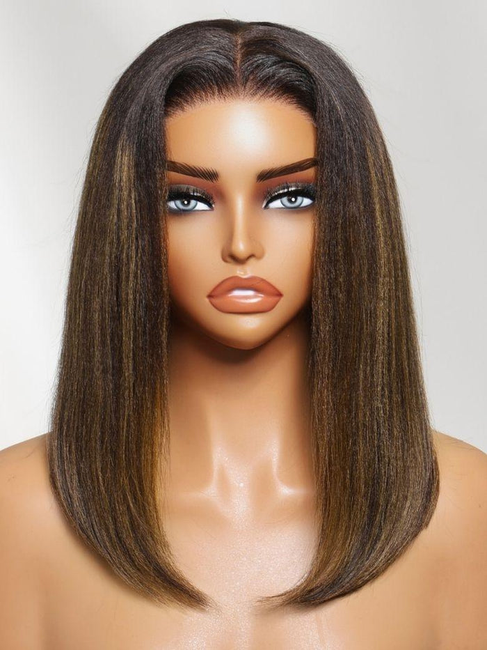 UNice 7x5 Bye Bye Slip™ Lace Balayage Highlights Yaki Straight Bob Wig with Invisi Drawstring