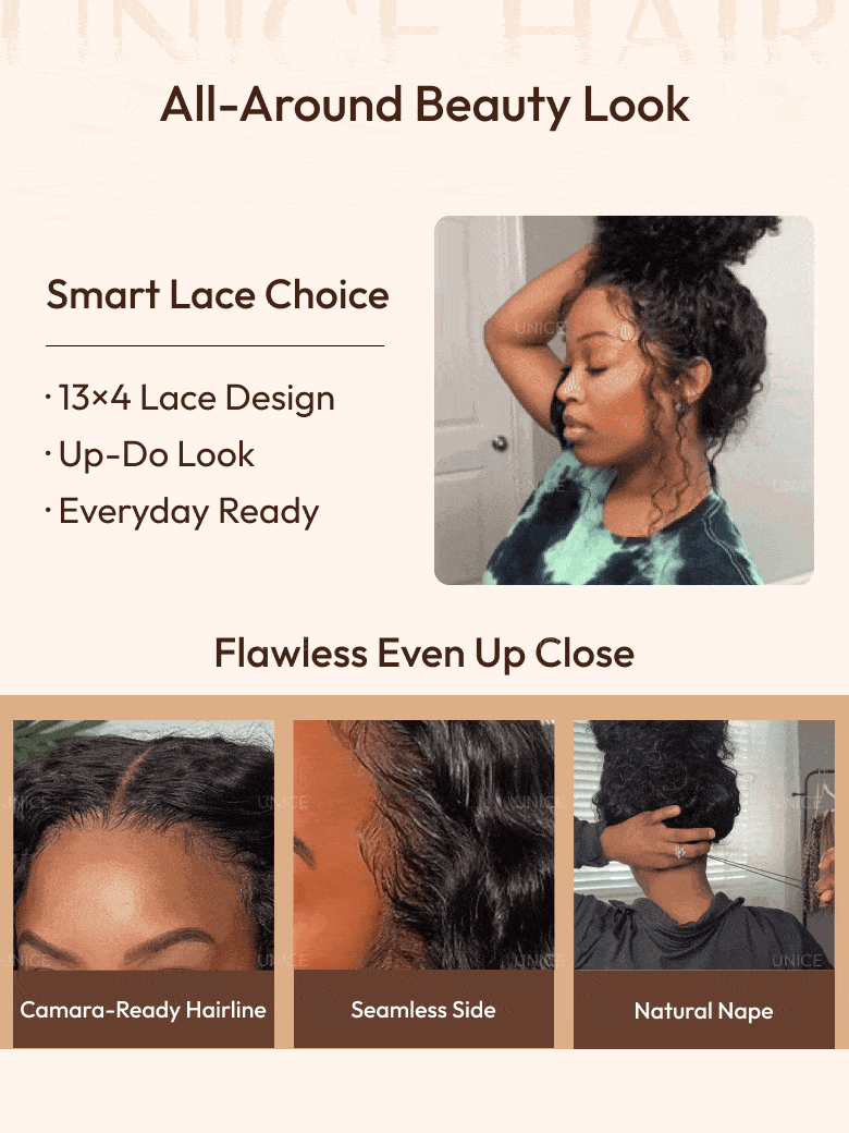 UNice 13x4 Pre Everything™ Pre-Cut HD & Transparent Lace Front Water Wave Drawstring Wig With Baby Hair
