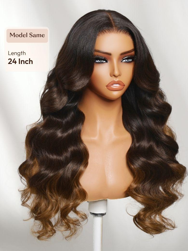 UNice 13x4 Bye Bye Slip™ Lace Frontal Dark to Brown Ombre with Caramel Blonde Ends Yaki Body Wave Glueless Wig