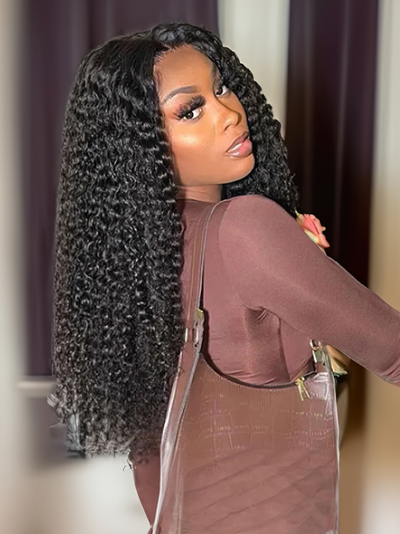 UNice Put On And Go Pre Cut Lace Wig Transparent Lace Curly Black Quick & Easy Glueless Air Wig