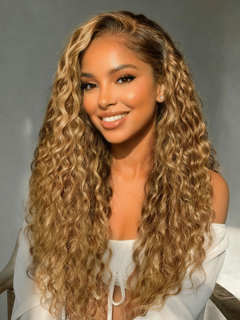 UNice 13x4 Pre-Everything™ Lace Frontal Caramel Brown With Honey Blonde Highlights Water Wave Glueless Drawstring Wig