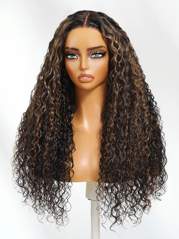 20"-24" Highlight Bouncy 13x4 Drawstring Water Wave Curly Pre-Everything Lace Frontal Wig