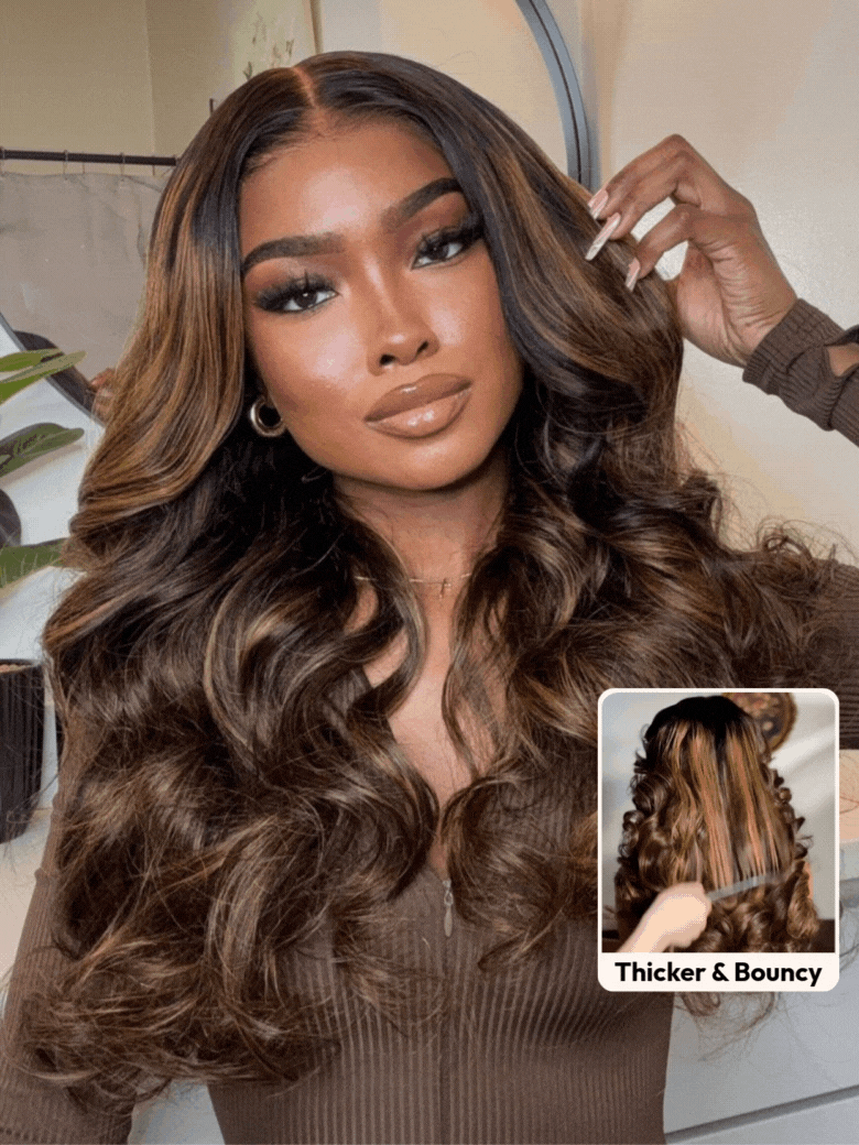 UNice 7x5 Bye Bye Knots™ Wig Glueless Lace Balayage Highlight Body Wave Drawstring & With Bangs Wig