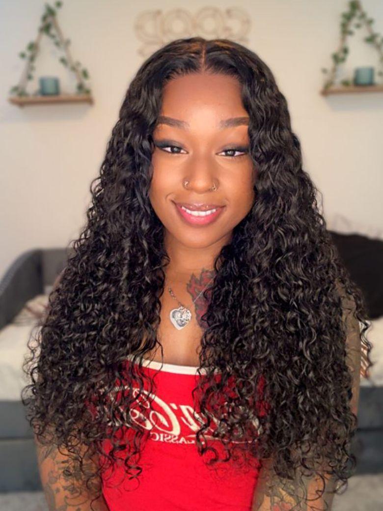 [Flash Sale]UNice 7x5 Bye Bye Knots & 13x4 Pre-Everything™ Lace Frontal Natural Black Bouncy Water Wave Curly Invisi Drawstring No Baby Hair