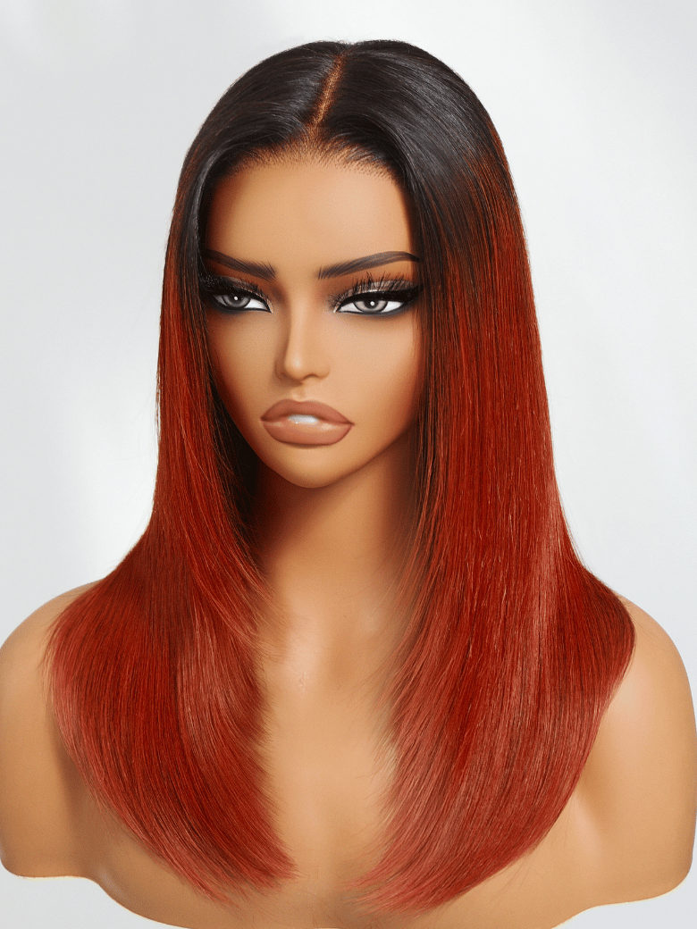 UNice Bye-Bye Knots 7x5 Lace Burnt Orange with Dark Roots Layered Straight Wig