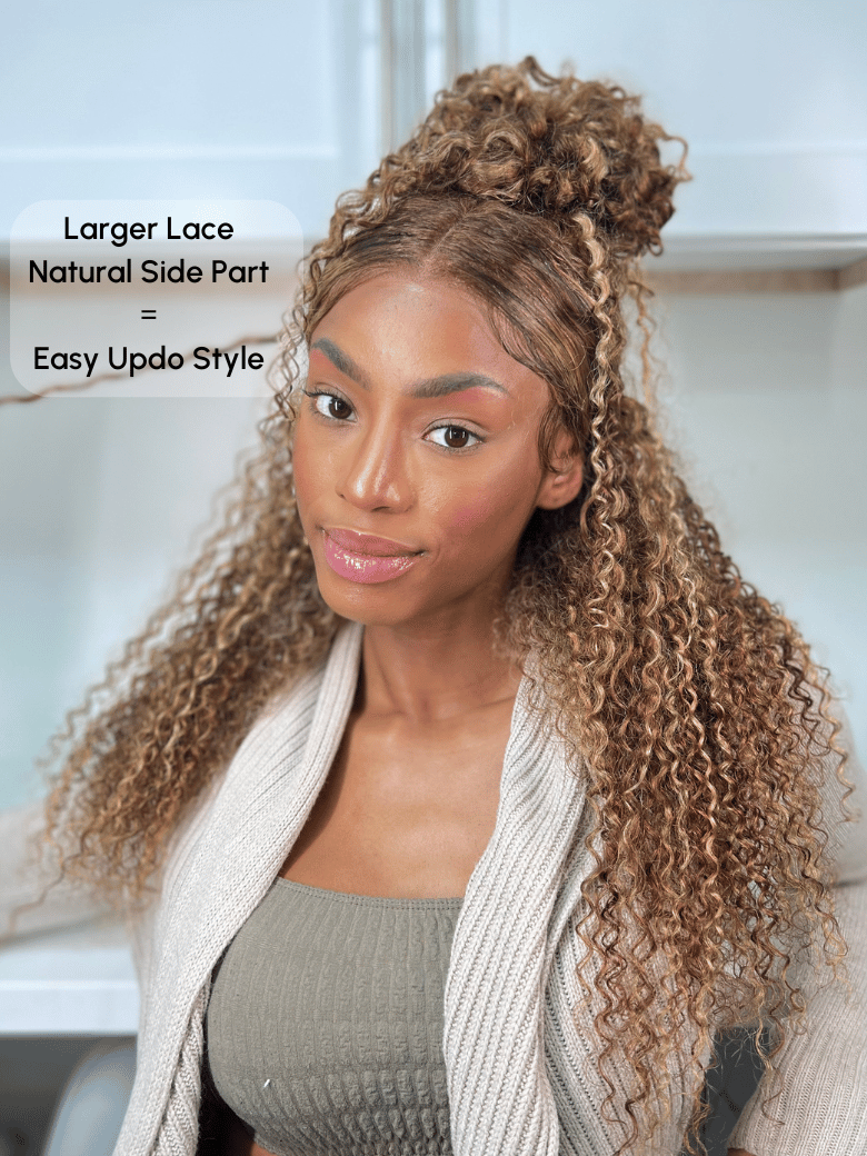 UNice Real Ear To Ear Super Secure 13x4 Lace Frontal Honey Blonde Highlights Jerry Curly Pre-Everything Wig