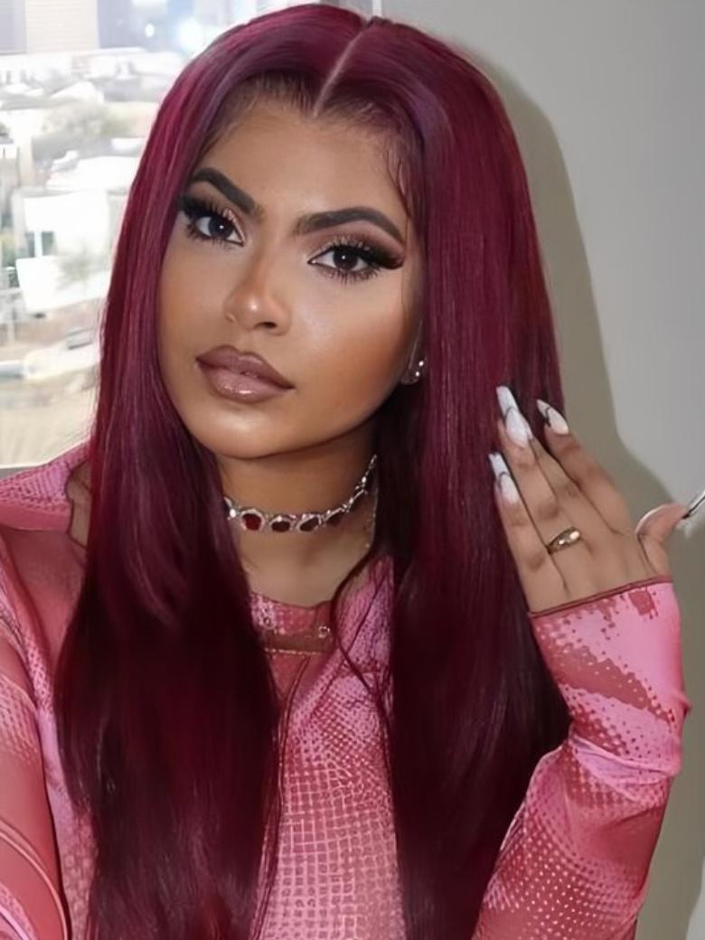 UNice Bye Bye Knots Wig 7x5 Glueless Lace Burgundy Yaki Wig With Bleached Knots