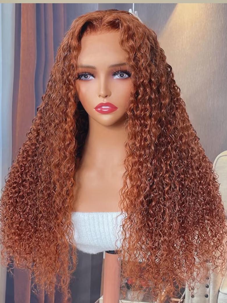 [18"=$99] 13x4 Lace Frontal Auburn Brown Hair Color Jerry Curly Lace Wigs With Baby Hair 150% Density