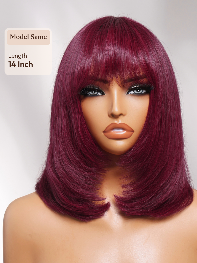 UNice 7x5 Bye-Bye Knots Lace Frontal Pull And Go Fluffy Natural Black Loose Wave & Machine Made Yaki Human Hair Glueless Curtain Bangs Wig