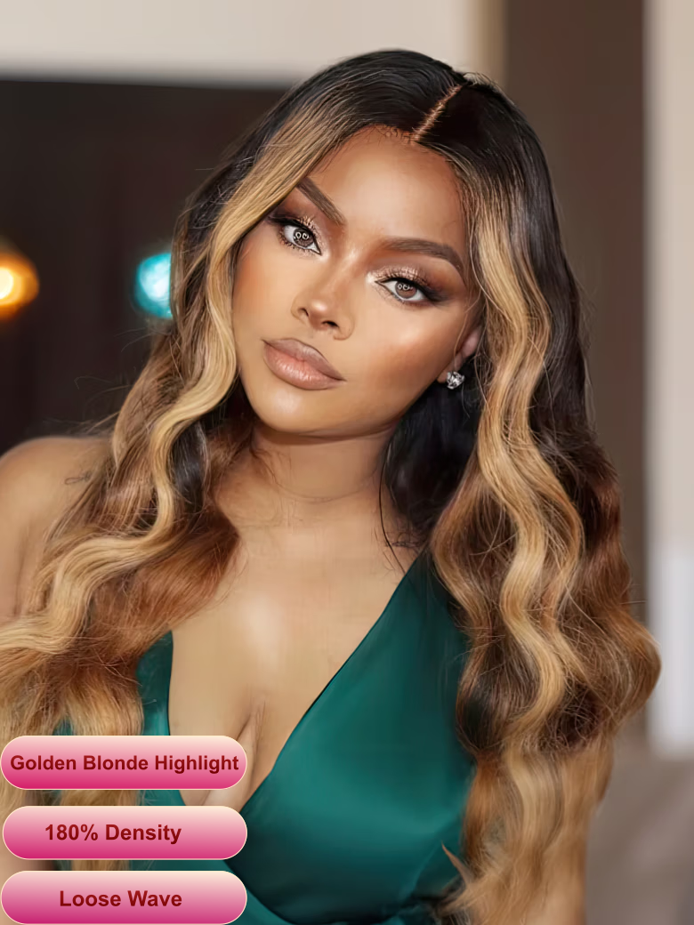 18" 13X4 Pre Everything Plum Wine Red/Golden Blonde Highlights/Burgundy Highlight Wigs 150%-180% Density