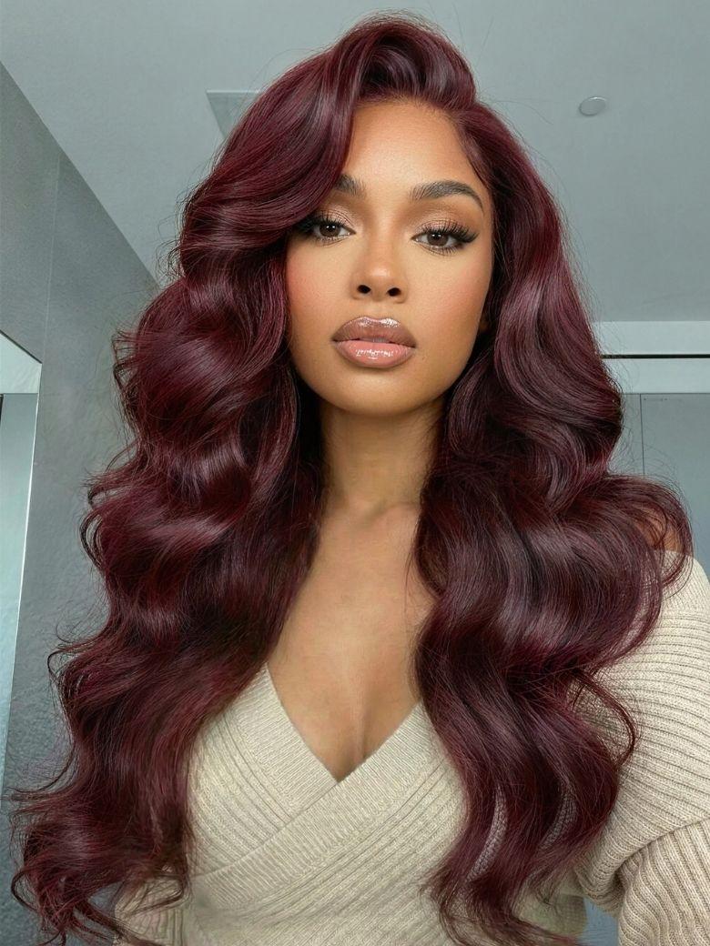 UNice Bye-Bye Knots™ 7x5 Lace Dark Auburn Side Part Big Bouncy Wave Wig with Invisi Drawstring