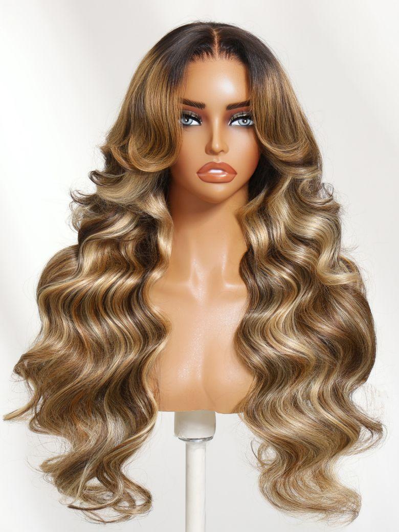 UNice 13x4 Bye Bye Slip™ Lace Frontal Warm Brown to Honey Blonde Balayage Loose Wave Wig with Face Framing Layers