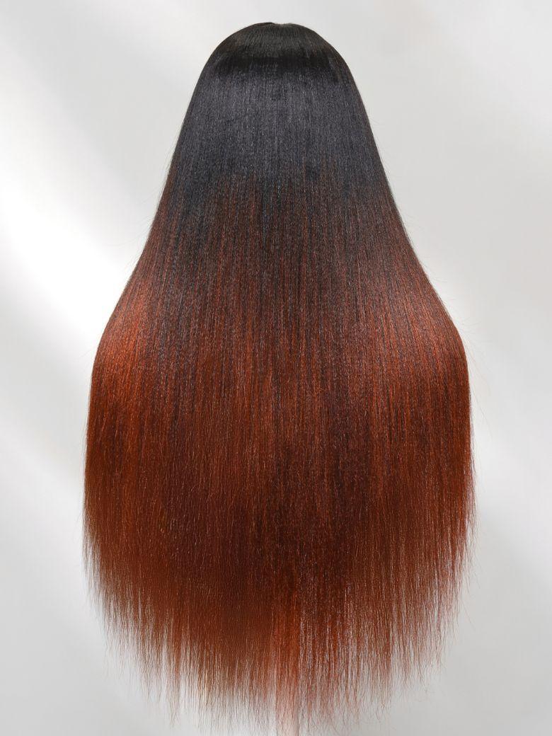 UNice EasiContour™ V Part Black to Reddish Brown Ombre Yaki Straight Wig