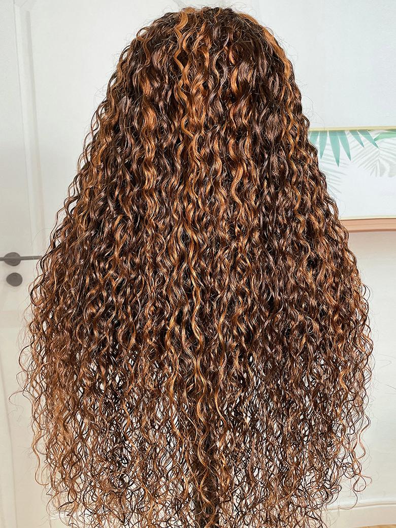 [20"=$99] 13x5 T Part Lace Wig Ombre Highlights Piano Brown Water Wave Wig