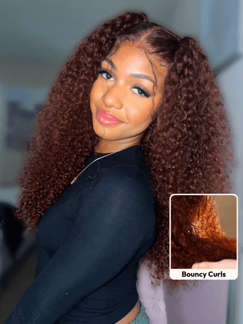 UNice 7x5 Bye-Bye Knots™ Wig Glueless Lace Reddish Brown Curly Trendy Color Wig With Bleached Knots