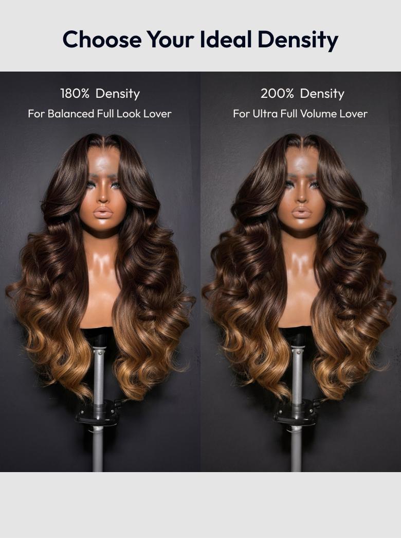 UNice 360 HD Lace Pre-plucked Luxury Raw Virgin Hair Chocolate Brown to Caramel Honey Blonde Ombre Body Wave Wig