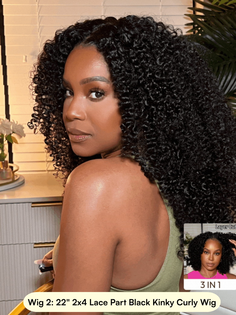 Down To $49: Black Yaki |  Kinky Curly | 4x4 2 Styles In 1 Put On And Go Wig