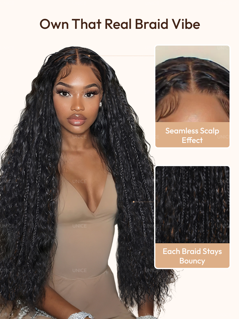 UNice 30 Inch 13x4 Pre Everything™ Pre-Cut Lace Front Pre-Braided Water Wave Style Drawstring Wig With Baby Hair