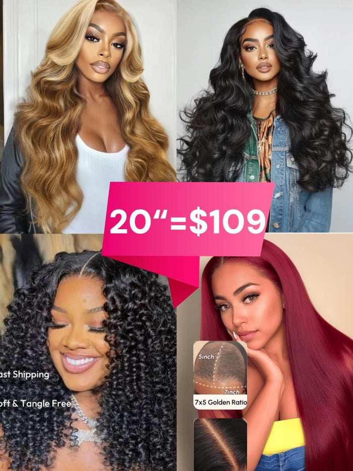 20"=$109 Each Wig Pre Cut Pre Plucked 150%-200% Density Style More Spend Less Shine Always