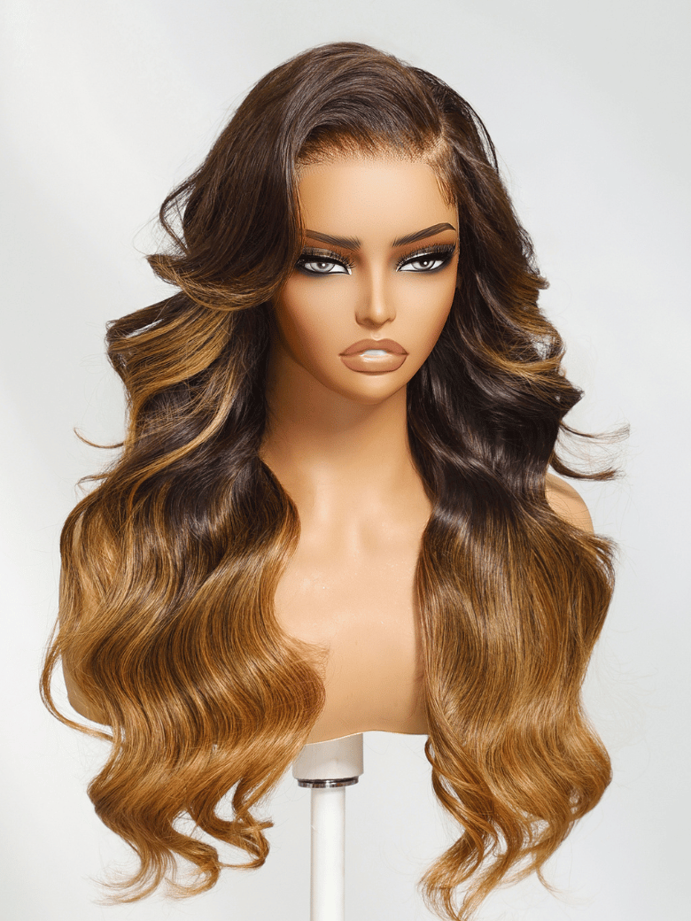 UNice Brown to Caramel Ombre Wig With Side Part Face Framing Layers