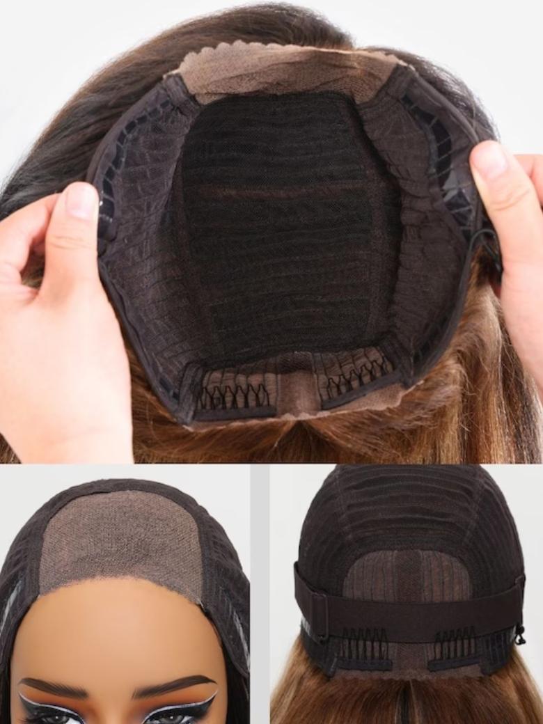 Double Wear 4x4 Water Wave Lace Closure Wig Ombre Auburn & Reddish Brown 2 Styles In 1 Put On And Go Wig