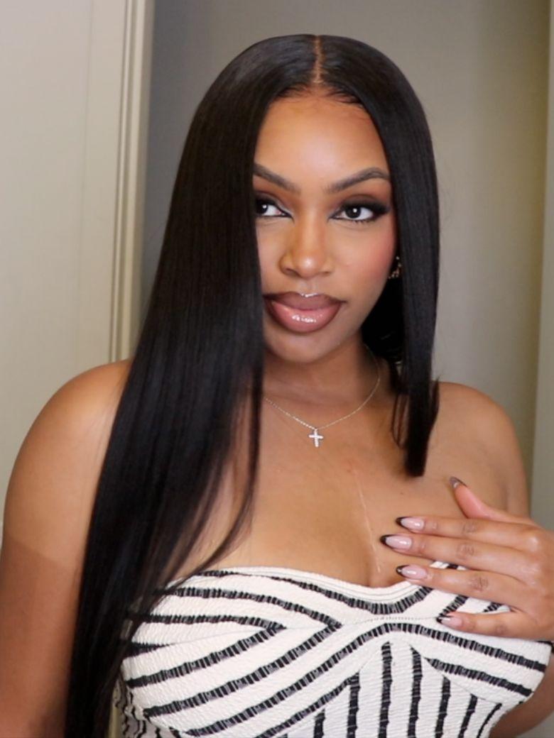 [From 20 Inch]7x5 ByeBye Knots™ Wig Glueless Lace Black Yaki Straight Wig
