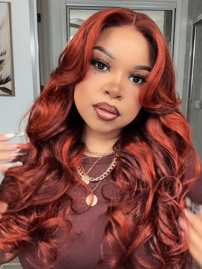 [Dropped $200] UNice Bye-Bye Knots 7x5 Lace Loose Wave Red Orange Highlights Wig with Face Framing Layers 150% Density