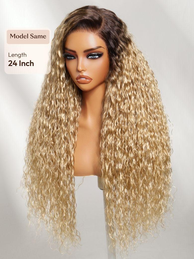 UNice 13x4 Bye Bye Slip™ Lace Frontal Light Blonde With Dark Roots Glueless Water Wave Side Part Wig with Invisi Drawstring