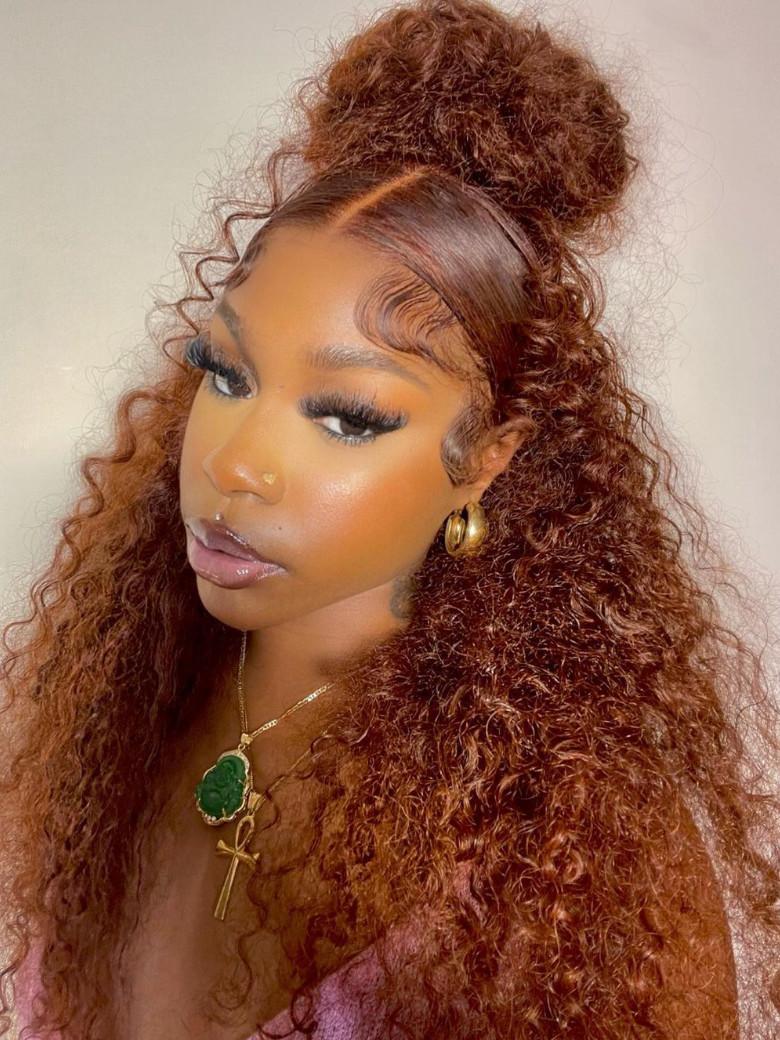13x4 Pre Everything Glueless Reddish Brown Water Wave Wig Pre-Cut Lace Pre-Bleached Knots