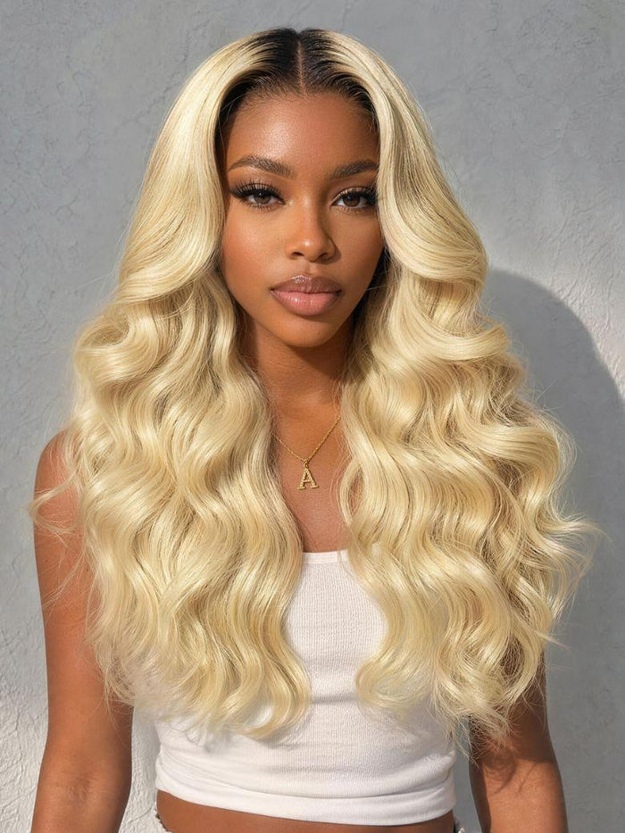 UNice 13x4 Pre-Everything™ Lace Frontal 613 Blonde With Dark Roots Body Wave Drawstring Wig