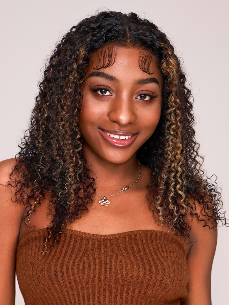 [From 20"] 6x4.5 Pre Cut Lace Curly Wig Put On And Go Quick Easy Black With Blonde Highlights 150% Density