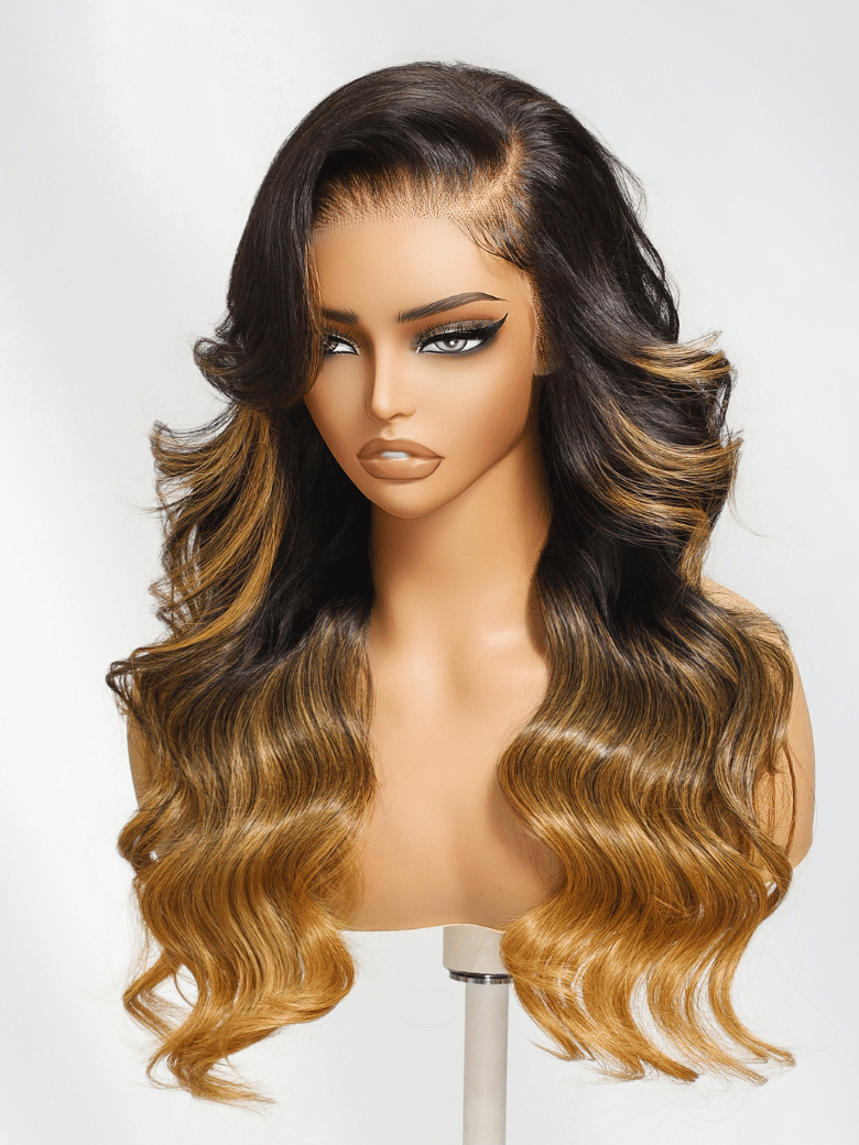 UNice Black to Caramel Ombre Wig With Side Part Face Framing Layers