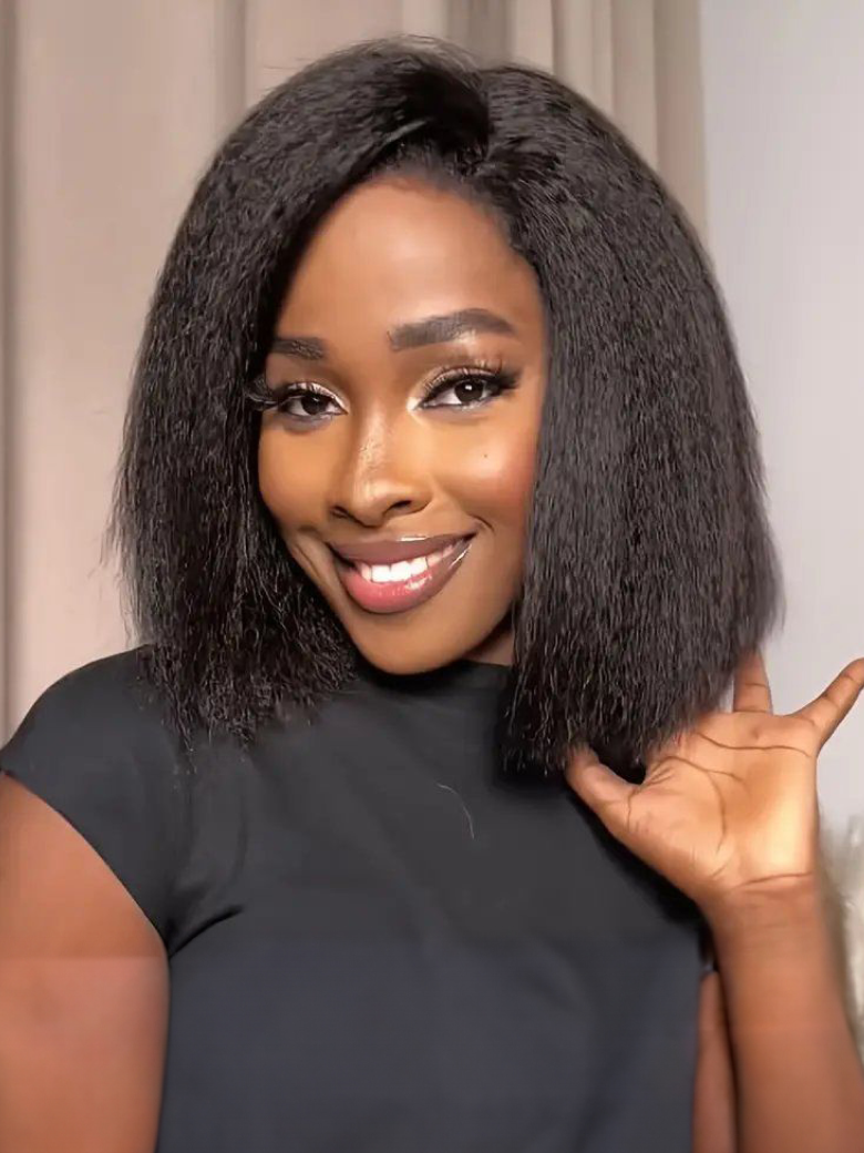 6x4.5 Pre-Cut Lace Yaki Straight Air Wig Put On And Go Glueless Wig Bouncy 150% Density