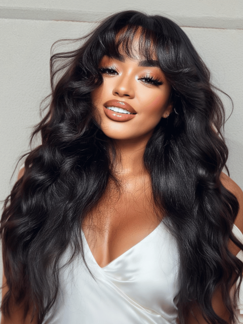UNice 7x5 Bye-Bye Knots™ & 13x4 Pre-Everything™ Lace Frontal Black Fluffy Natural Loose Wave Curtain Bangs Wig