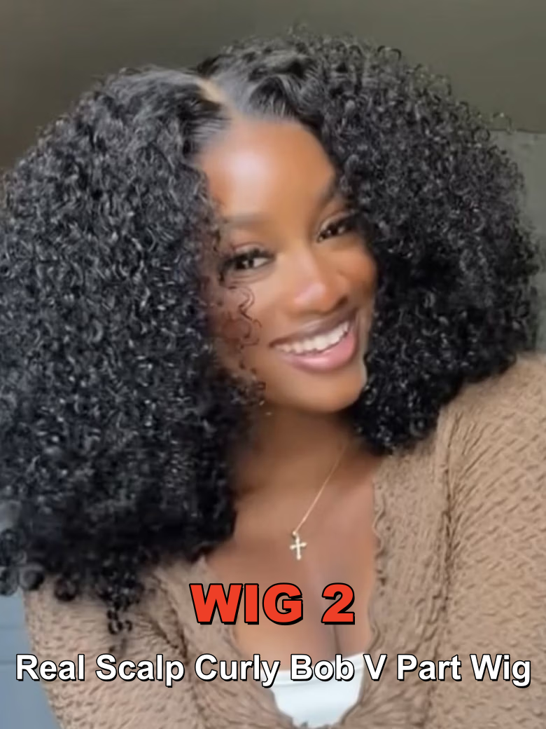 2 Wigs $169 for 7x5 bye bye slip Chestnut Brown Ombre Finger Coil Ends Wig With Drawstring And 12" Bob Wigs