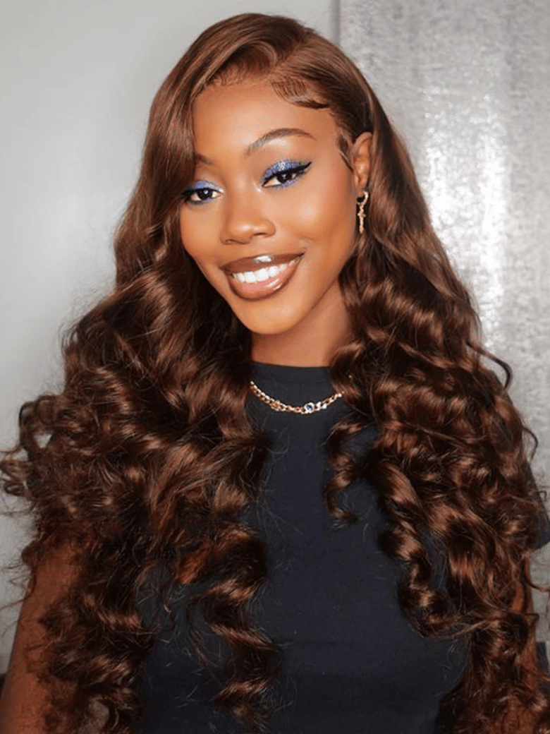 13x4 Lace Front Dark Ginger Brown Crimped Deep Wave Wig 180% Density