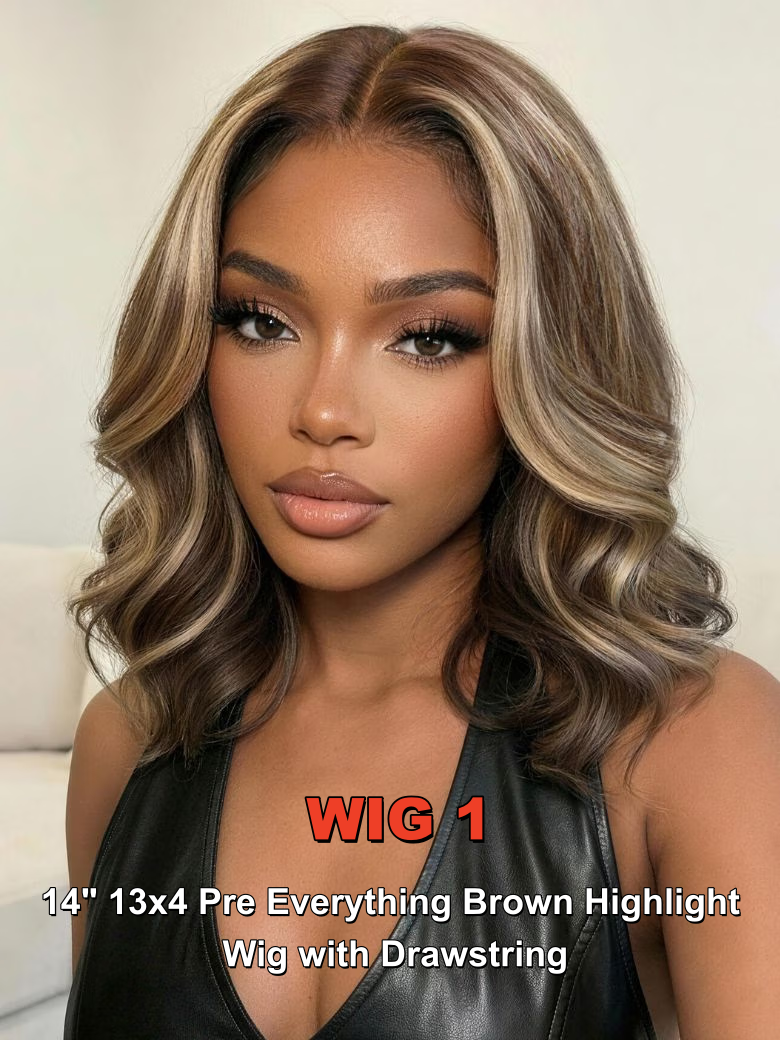 2 Wigs $99 | For 7x5 Pre-Cut Lace 14" With Drawstring And Bob Wig With Bangs 10"