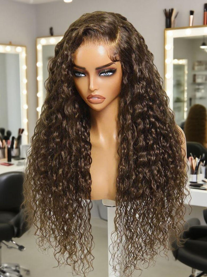 [22'=$195]UNice 13x4 Pre-Everything™ Lace Frontal Chestnut Brown Water Wave Glueless Drawstring Wig