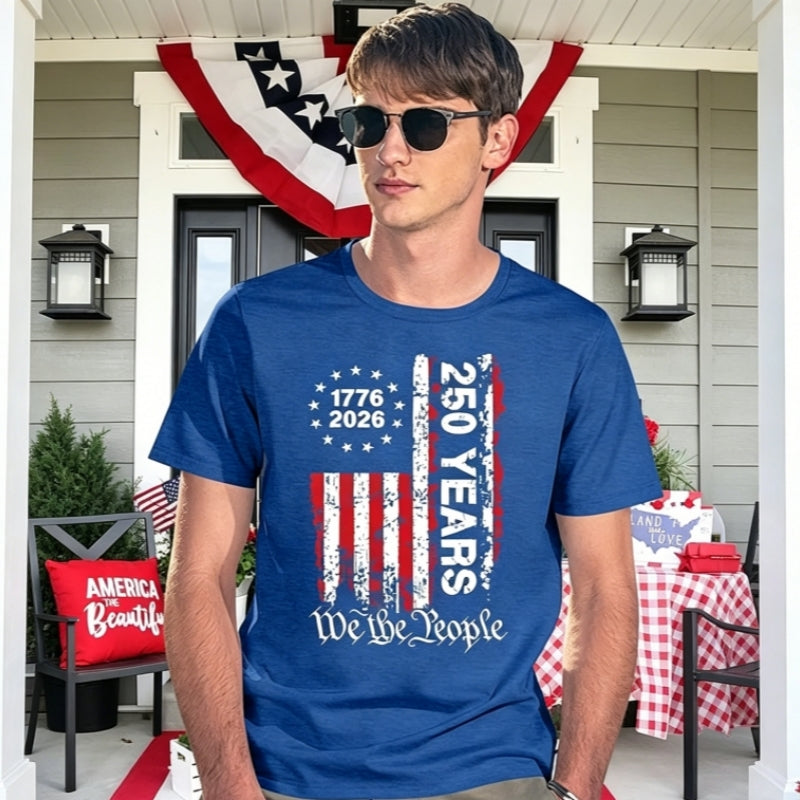 250th Anniversary USA Shirts for Men American Flag T-Shirt 4th of July Shirt 250 Years Birthday Patriotic Tops
