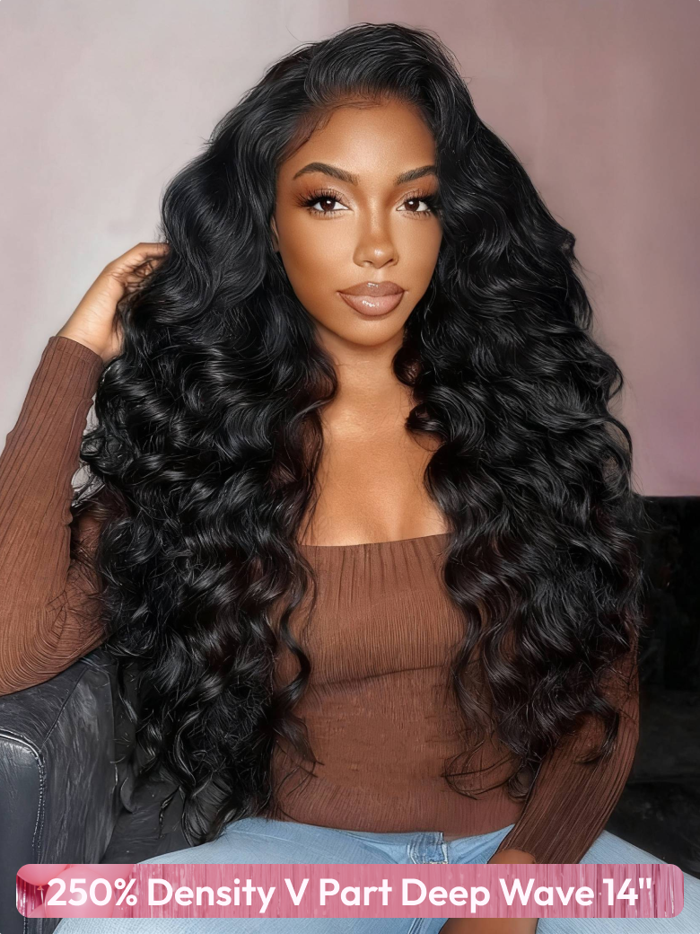 [$19.9 First Come First Served] Unice Glueless Wigs 250% Density V Part Deep Wave/ 360 Lace/ 13x4 Front Lace... Limited Stock