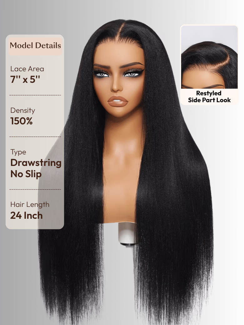 [24"=$109] 7X5 Black /4x4 Pre Cut Yaki Straight Wig Ombre Chestnut Brown& Honey Blonde Higlight 2 Styles In 1 Put On And Go Wig