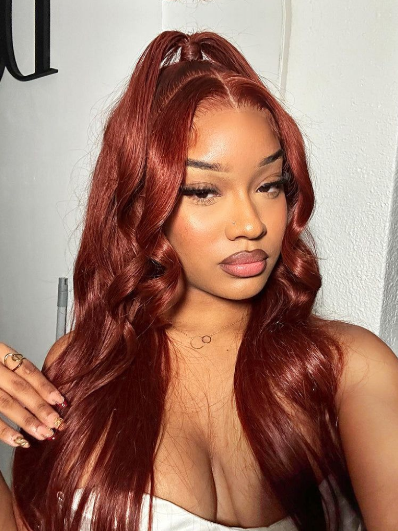 6x4.5 PreCut Lace Body Wave Wig Copper Brown Put On And Go Lace Air Wig 150% Density