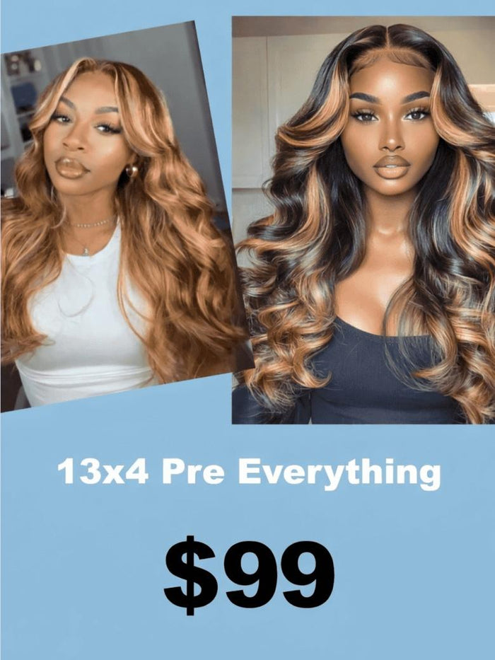 13x4/7x5 Pre-Everything Lace Front Wig Lace Loose Wave Butterscotch Highlights Brown Wig& Blonde Highlight Wig 150% Density