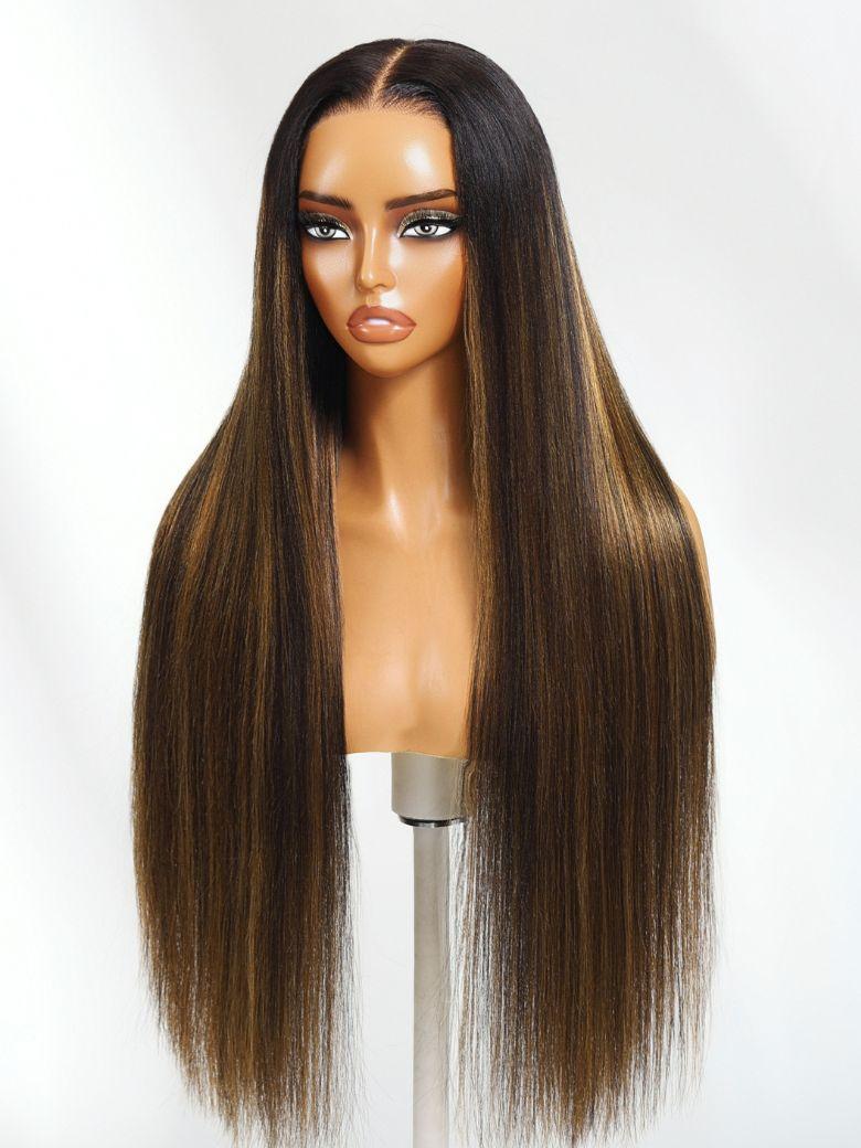 [20"-24"]UNice Bye Bye Slip™ Wig 7x5 Glueless Lace Black & Balayage Highlights Yaki Straight Wig With Elastic Drawstring 360 Cozy Hug 180% Density