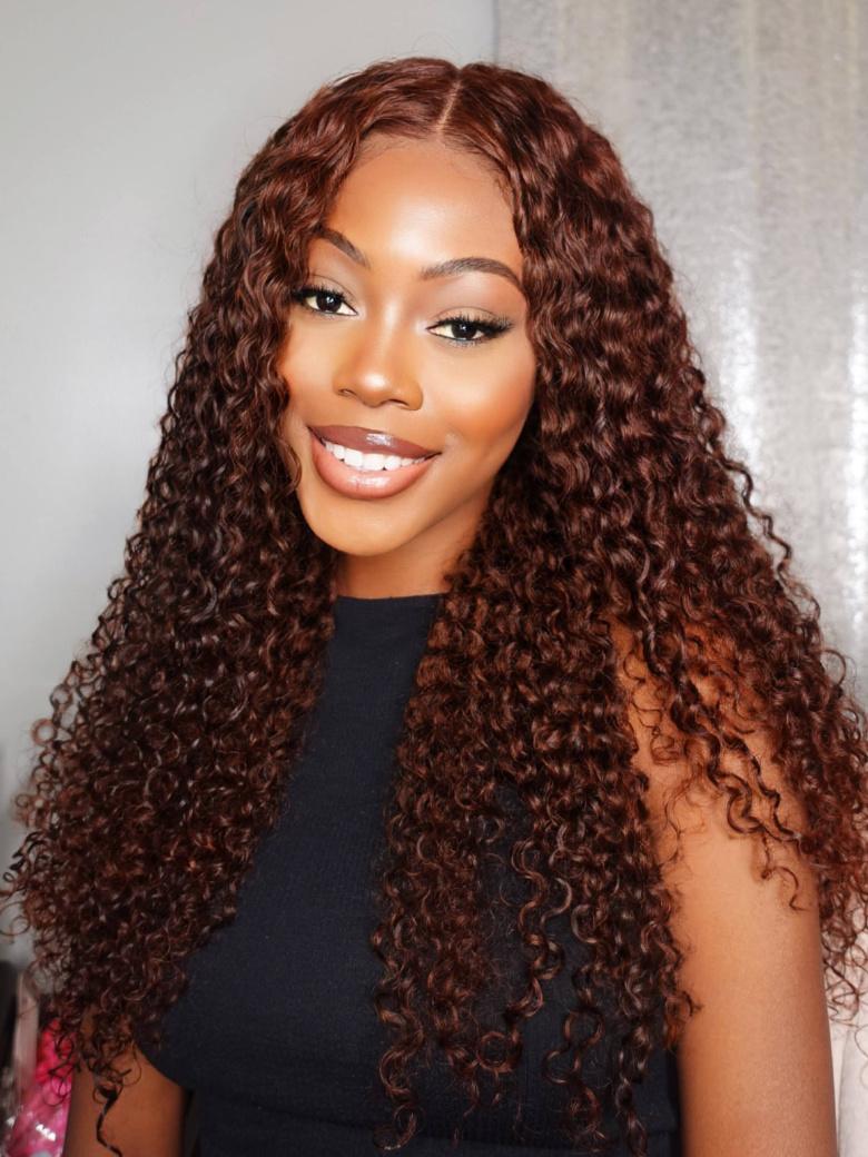 [From 20"] Pre Cut 6x4.5 Lace Red Brown Curly Wig Quick & Easy Glueless Wig With Breathable Cap 150% Density
