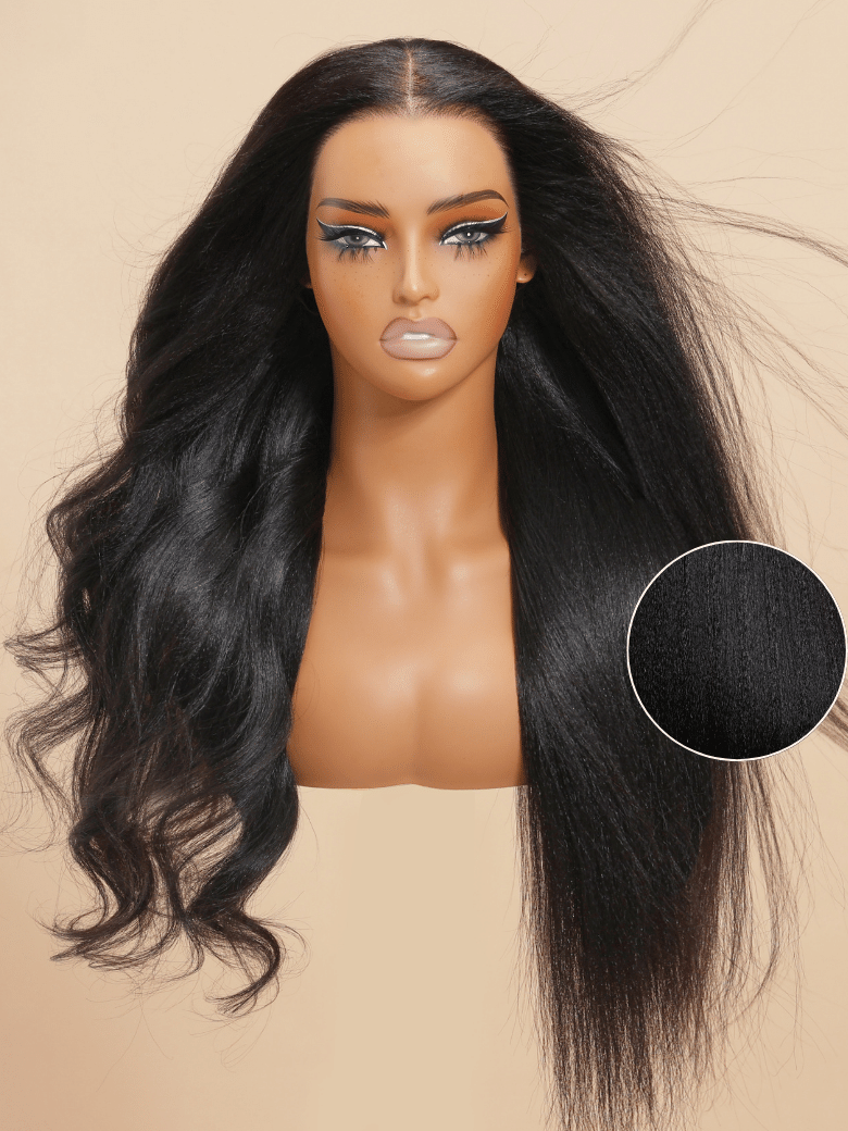 7x5 Bye Bye Knots Wig Glueless Lace Black Yaki Wig With Bleached Knots 150% Density