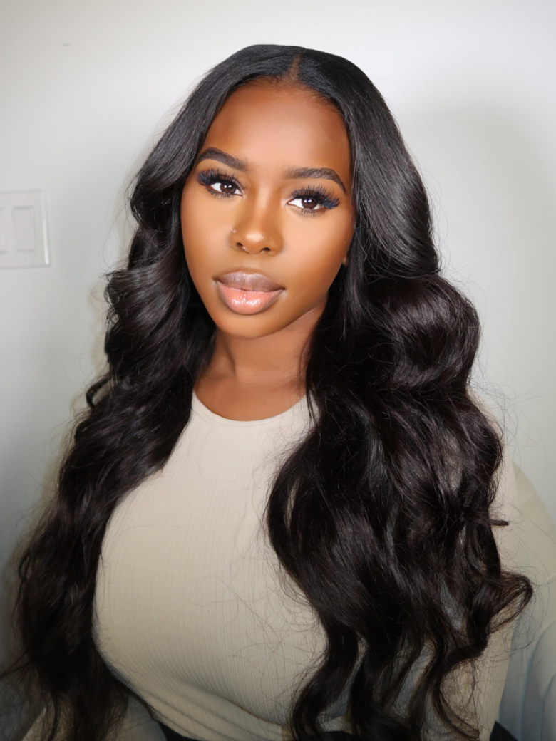Fake Scalp Lace Wig Body Wave Human Virgin Human Hair Wig Middle Part Wig for African American Women Natural Balck Virgin Hair Wig