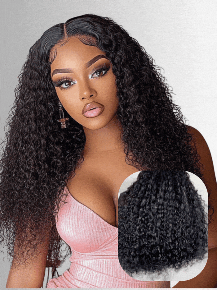 [18''= $65] 7x5 Bye Bye Slip™ Glueless Lace Natural Black Curly Wig With Babyhair – Put & Go Invisi Drawstring