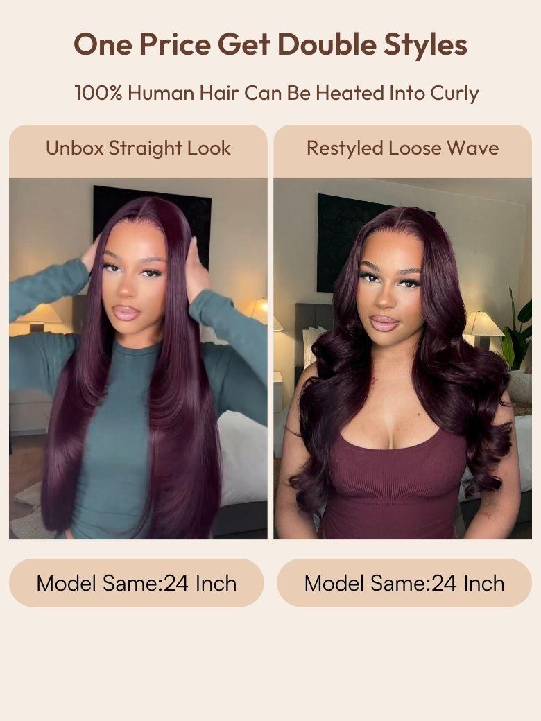 UNice 13x4 Bye Bye Slip™ Lace Frontal Black Cherry Middle Part Layered Cut Yaki Straight Wig